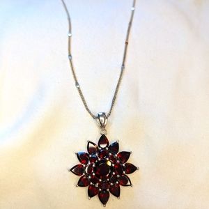 Sterling silver chain with silver and red pendant